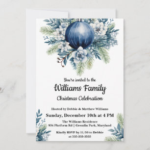 Blue Christmas Balls Holiday Party Invite
