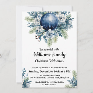 Blue Christmas Balls Holiday Party Invite