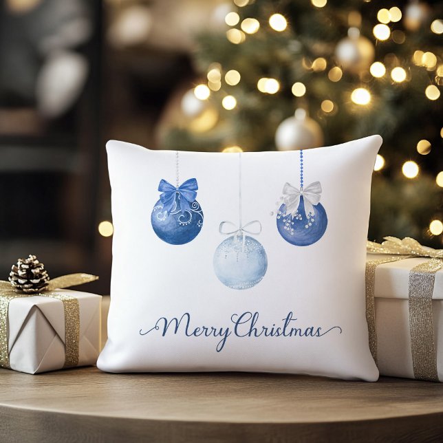 Blue Christmas Baubles Festive Cushion (blue christmas baubles holiday throw pillow
)