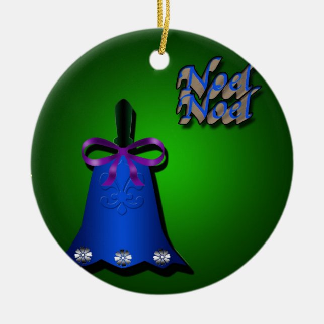 Blue Christmas Bell Ceramic Tree Decoration (Front)
