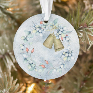 Blue Christmas Bells Elegant Vintage Rustic Ornament