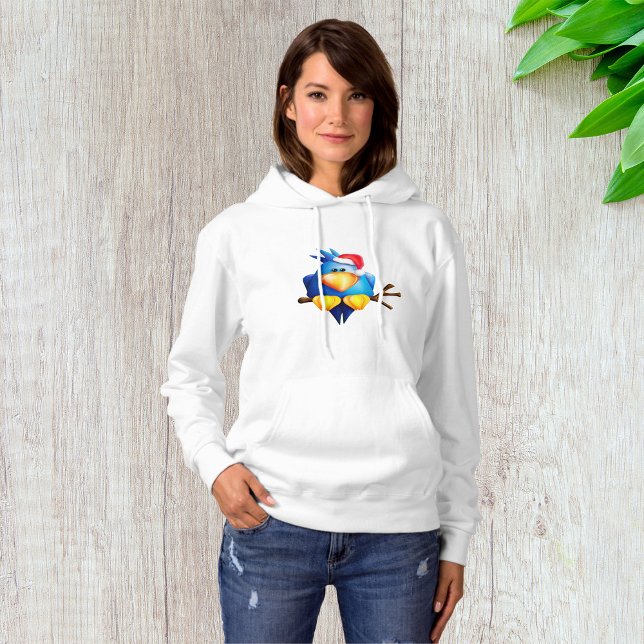 Blue Christmas Bird with Santa Hat Hoodie (Creator Uploaded)