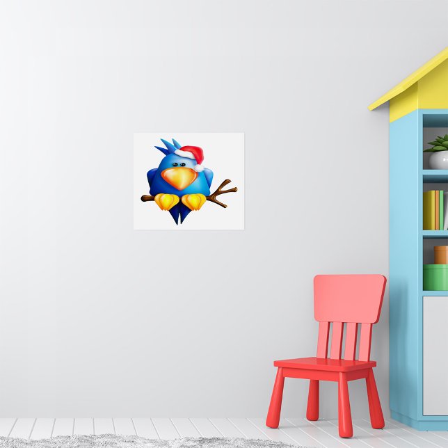 Blue Christmas Bird with Santa Hat Poster (Creator Uploaded)