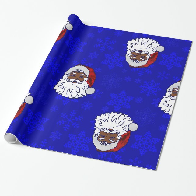 blue christmas black santa snowflakes wrapping paper (Unrolled)