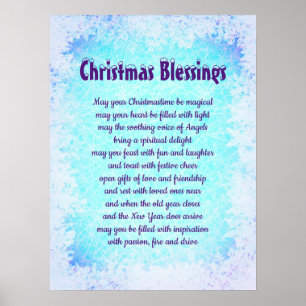 Blue Christmas Blessings frost design Poster