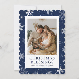 Blue Christmas Blessings Snowflake Photo Holiday Card