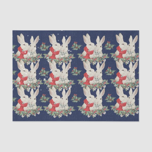 Blue Christmas Bunny Rabbits Snow Winter Whimsica  Tissue Paper (Front)