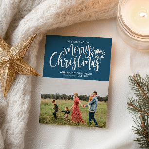 Blue Christmas Cards- Family Photo Christmas Postcard