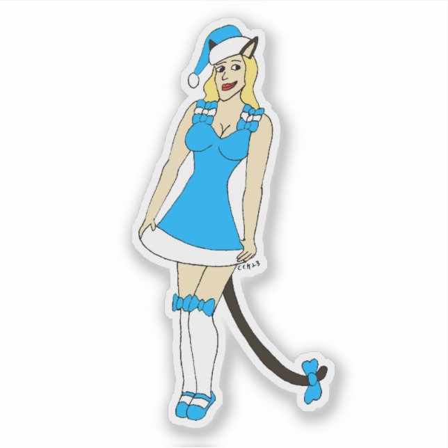 Blue Christmas catgirl (Front)