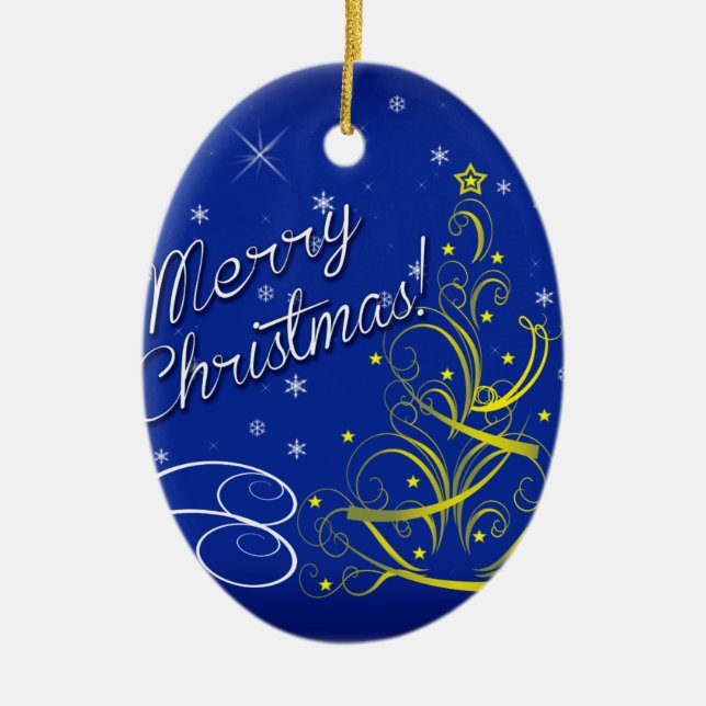 Blue Christmas Ceramic Tree Decoration (Front)