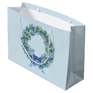 Blue Christmas Chinoiserie Wreath  Large Gift Bag