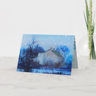 "Blue Christmas", Christmas cards, farm, barn Holiday Card