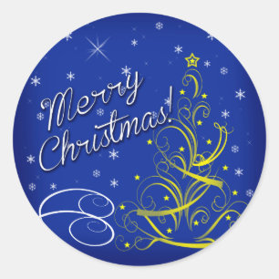 Blue Christmas Classic Round Sticker