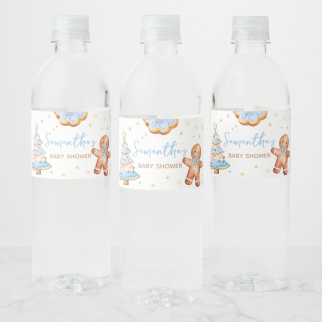 Blue Christmas Cookie Baby Shower Water Bottle Label (Bottles)
