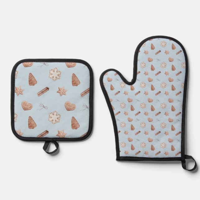 Blue Christmas Cookie Exchange  Oven Mitt & Pot Holder Set (Front)