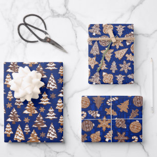 Blue Christmas Cookie Wrapping Paper Sheet