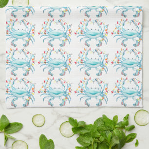 Blue Christmas Crab Kitchen Towel