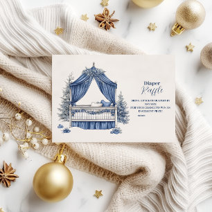 Blue Christmas Crib Baby Shower Diapper Raffle Enclosure Card