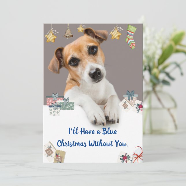 Blue Christmas Cute Jack Russell Holiday Card (Standing Front)