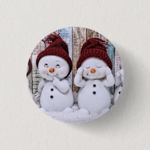 Blue Christmas Cute Snowman 3 Cm Round Badge