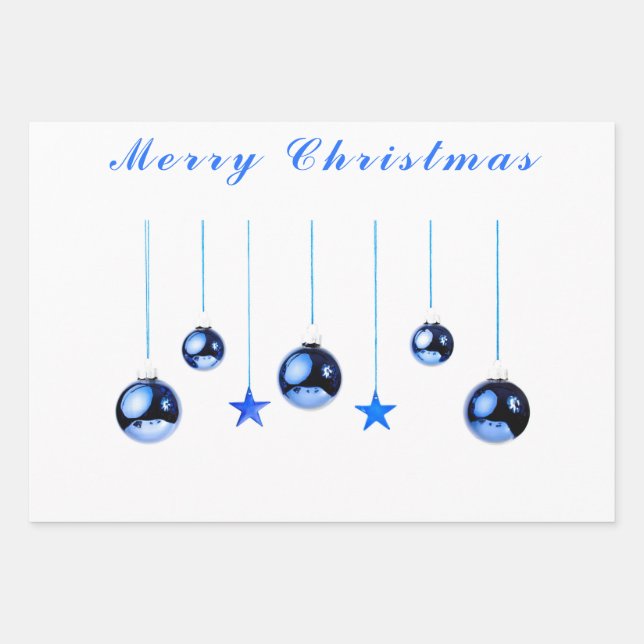 Blue Christmas Decoration balls with text Wrapping Paper Sheet (Front 2)