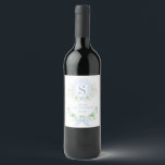 Blue Christmas Deer Crest Monogram Wine Label<br><div class="desc">This Christmas wine label has a preppy grandmillennial design featuring a Christmas crest with a monogram letter in the centre. You can personalise with  your initial,  name and year.</div>