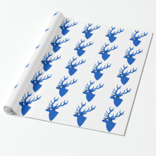 Blue Christmas deer with nerd glasses Wrapping Paper