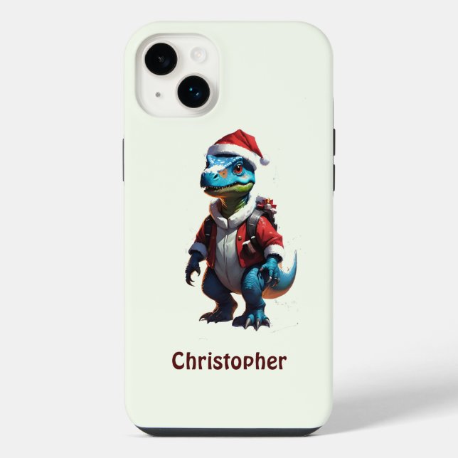 Blue Christmas dinosaur iPhone Case (Back)