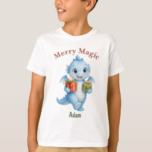 Blue Christmas Dragon Merry Magic Personalised Kid T-Shirt