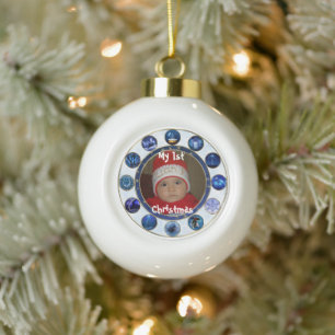 Blue Christmas Elements Photo Ceramic Ornament