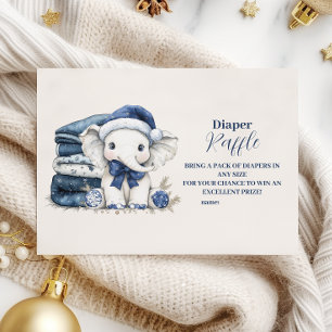 Blue Christmas Elephant Baby Showe Diapper Raffle  Enclosure Card