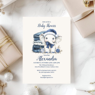 Blue Christmas Elephant Baby Shower Invitation