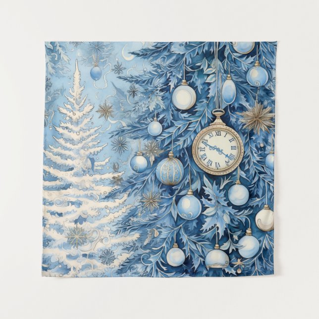Blue Christmas Ephemera Tapestry (Front)