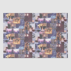 Blue Christmas Evening Snow Scenes and Lights Card Tissue Paper