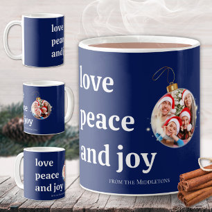 Blue Christmas Family Photo Love Peace Joy Holiday Coffee Mug