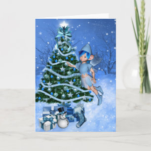 Blue Christmas, fantasy fairy Holiday Card