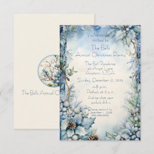 Blue Christmas Flowers Annual Christmas Party  Invitation