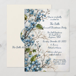 Blue Christmas Flowers Annual Christmas Party   Invitation