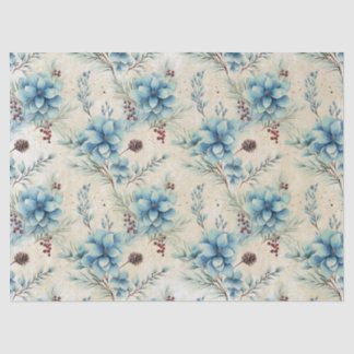 Blue Christmas Flowers Tissue Paper