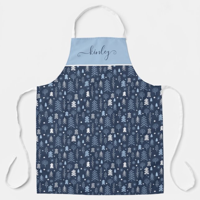 Blue Christmas Forest Apron (Front)