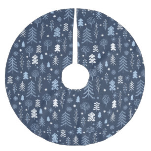 Blue Christmas Forest Brushed Polyester Tree Skirt