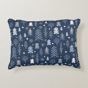Blue Christmas Forest Decorative Cushion