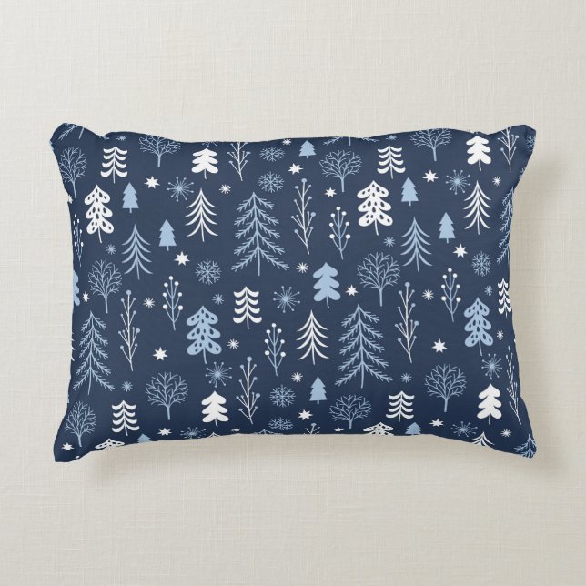 Blue Christmas Forest Decorative Cushion (Front)