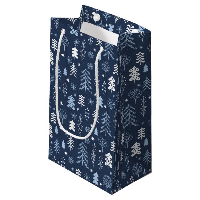 Blue Christmas Forest Small Gift Bag (Front Angled)