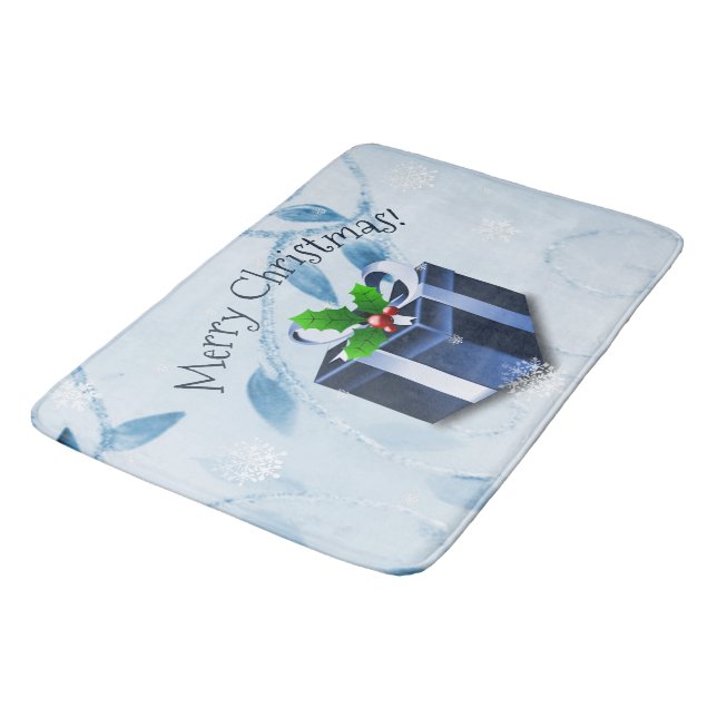 Blue Christmas Gift Bath Mat (Angled)