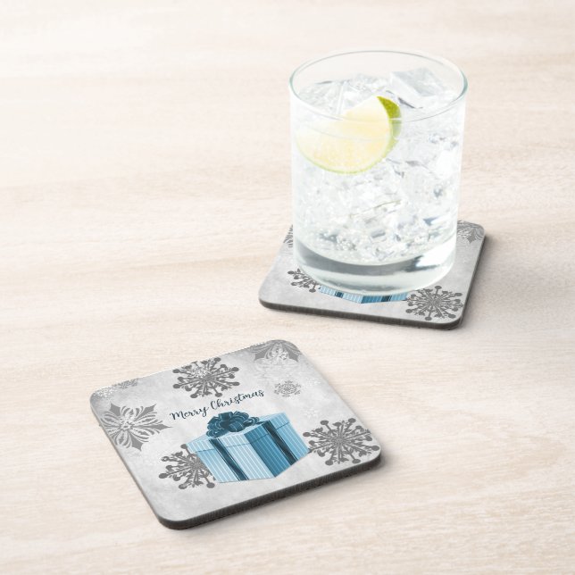 Blue Christmas Gift Beverage Coaster (Right Side)