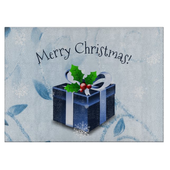 Blue Christmas Gift Cutting Board (Front)