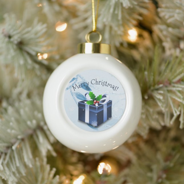 Blue Christmas Gift Framed Ornament (Tree)