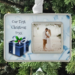 Blue Christmas Gift Framed Ornament