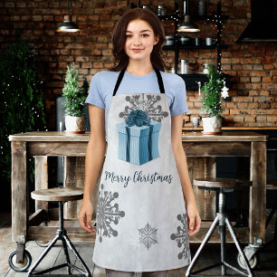 Blue Christmas Gift Holiday Apron